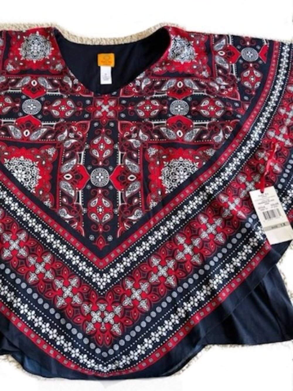 Ruby Rd. 1X NWT Bandana dark blue, red, white geo paisley floral blouse - Sz 1X